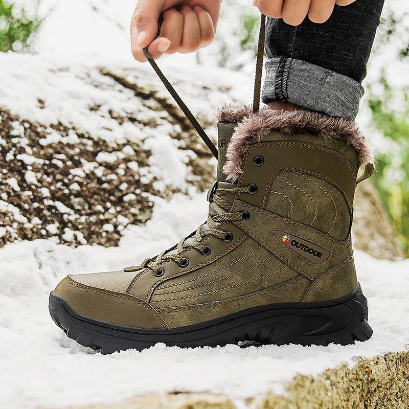Winter Mens Boots Outdoor Non Slip Hiking Boots Lace Up Platform Boots Winter Super Warm Snow Boot Winter Sneakers for Men Botas