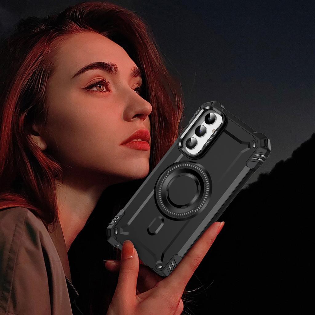 For Samsung Galaxy A36 5G Case Compatible with MagSafe Metal Lens Frame Kickstand PC+TPU Mobile Cover