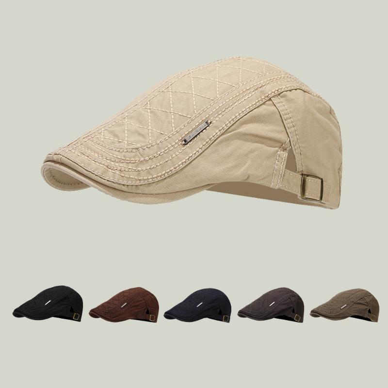Men's Cotton Vintage Beret Adjustable Gatsby Ivy Irish Newsboy Cap Taxi Driver Cap Solid Color Casual Flat Duckbill Cap