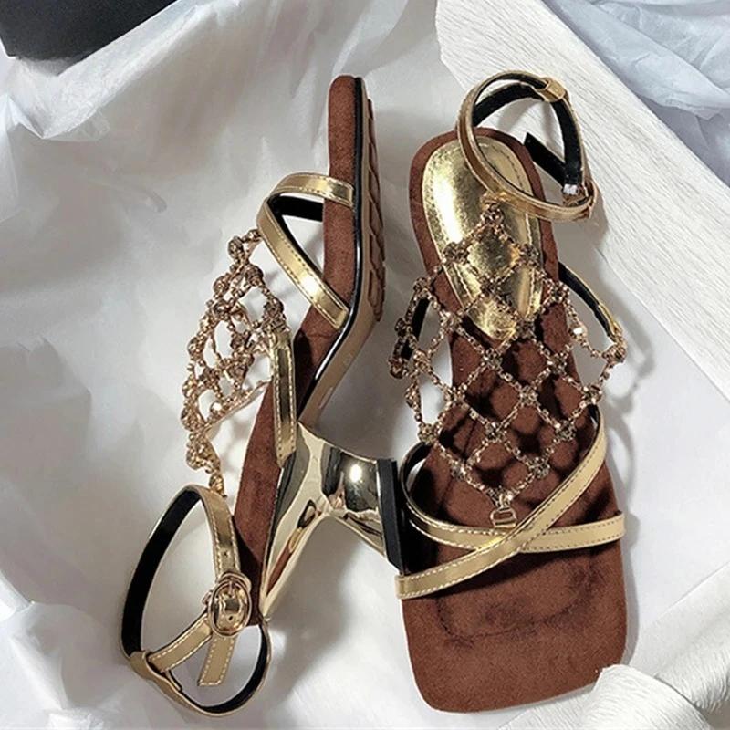 

Fashion Fashion Cross Tied Strange Style Sandals Women Blingbling Rhinestone Mesh Brand Designer Shoes Elegant Open Toe Party Dress Shoe 35 золотой