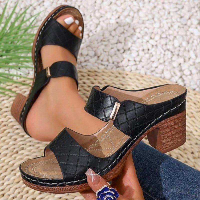 High-heeled Slippers Large-sized Fashionable Shoes Thick-heeled Fish-mouthed Flip-flops