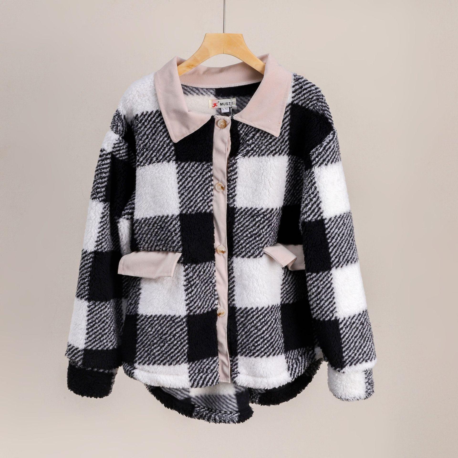 

Новая женская одежда, ветровка в клетку, дизайнерская нишевая ретро-свободная шерстяная куртка One size чёрный