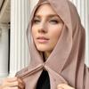 Chiffon Hijab with Magnetic Buckle Solid Color Woman Muslim Hijab Scarf Islamic Turban Fashion Headband Shawl