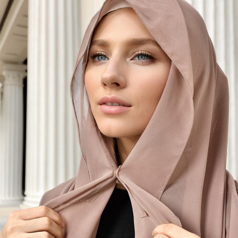 Chiffon Hijab with Magnetic Buckle Solid Color Woman Muslim Hijab Scarf Islamic Turban Fashion Headband Shawl