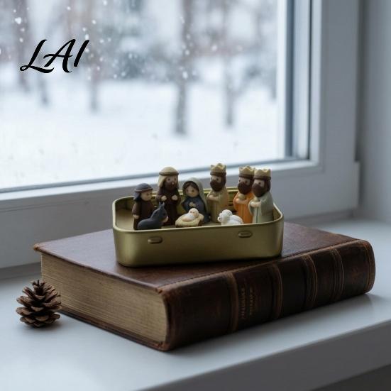 Miniature Nativity Set Mini in Tin Box 3D Printed Pocket Scene Set Small for Desk Christmas Holy Family Jesus Figurines Easter Decoration