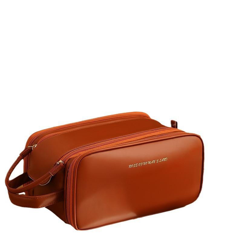 Double-Layer PU Travel Cosmetic Bag with Large Capacity