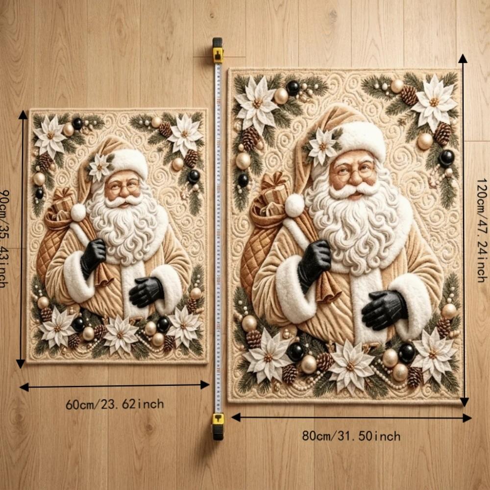 Santa Claus Christmas 3D Illusion Rug 2D Flat Printed Xmas Rug Christmas Small Carpet Christmas