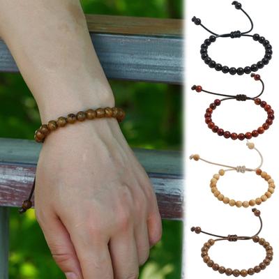 Handgefertigtes Unisex-Armband aus Wachsseil aus Holzperlen, spiritueller Handschmuck, Geschenk
