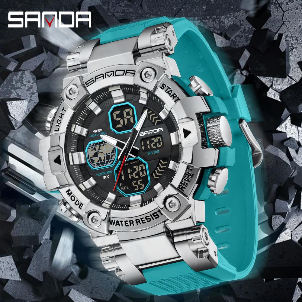SANDA 3369 Luxury Fashion Men's Electronic Watch Sport Multi Functional Waterproof Night Light Men's Electronic Watch