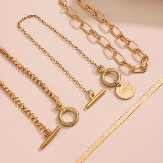 4 Pcs/Set Women Bracelet Hip Hop Style Snake Bone Chain Hollow Chain Round Pendant Adjustable Golden Color Polished 4 Pieces Set Wrist Jewelry Set