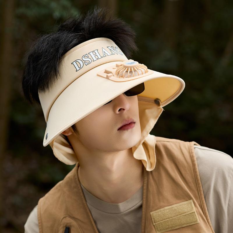 

Корейская версия солнцезащитной шляпы с широкими полями и шляпа с вентилятором для женщин, для защиты от солнца на открытом воздухе, шляпа-небо для мужчин и женщин