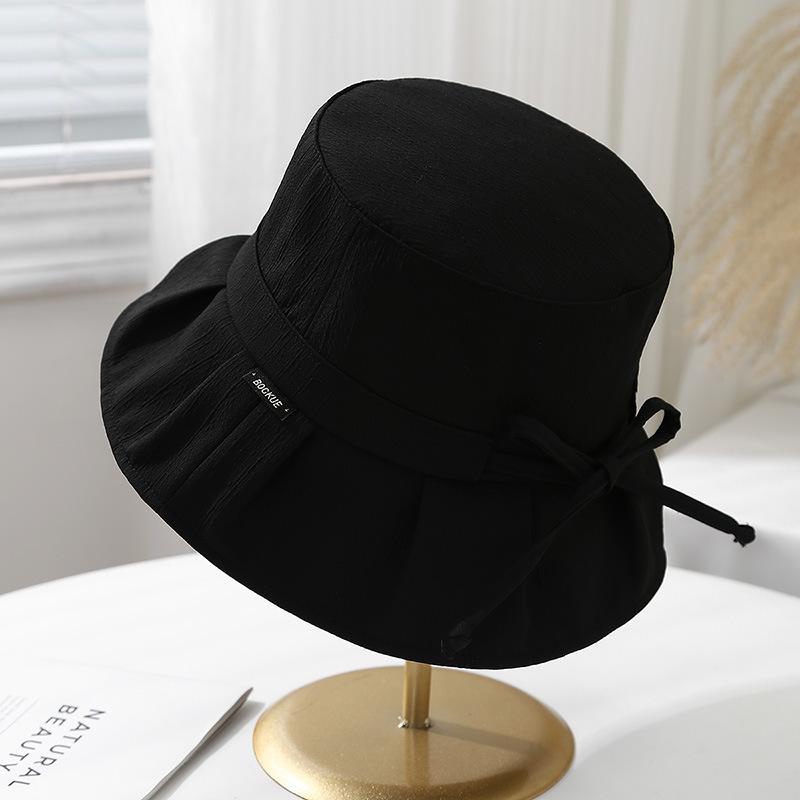 Women's Bucket Hat With Bow Foldable Sun Hat Adjustable Wide Brimmed Cloth Fisherman Cap Female Foldable Casual Simple Sunshade