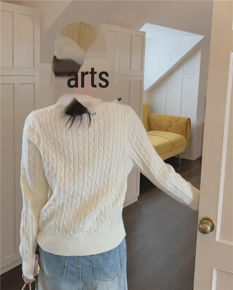 Women's Off-White College-Style Thick Embroidered Knit Sweater, Autumn/Winter Design