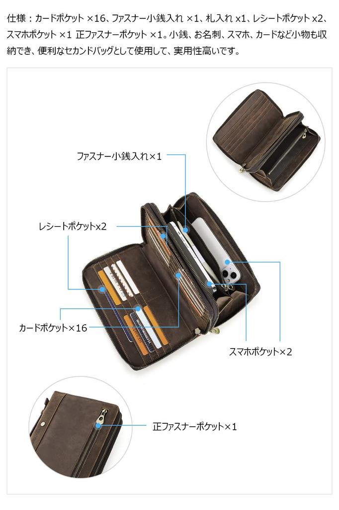 Whatna Natural Cowhide Leather Mini Second Bag for Men, Handbag, Wallet, Clutch Bag with RFID Protection, Coin Purse, Bill Compartment, Card Slots,