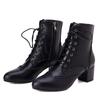 Fashion 2025New Lace Up Ladies Square High Heel Shoes Ankle Boots Side Zip Retro Women Pointed Toe Thick Soled Short Booties White Black