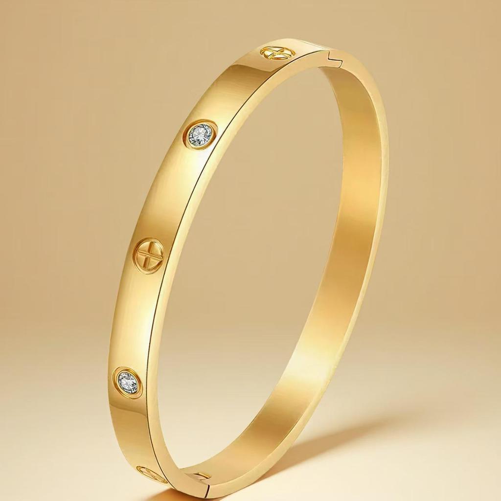 Bracelet de Luxe en Acier Inoxydable pour Femme: Titane Électroplaqué, Sertissage Diamants Complet, Style Européen-Américain