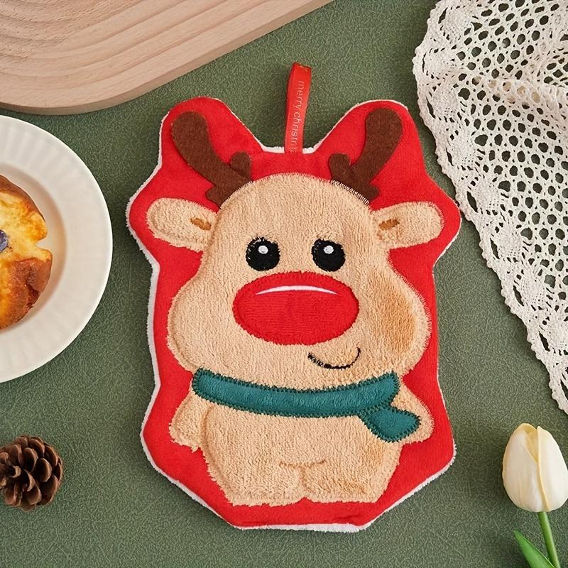 1Pc Comfortable Plush Christmas Hand Towel, Hangable Hand Towel, Santa Claus Gingerbread Bell Snowman Reindeer Christmas Glove Hand Towel, Cute Reindeer