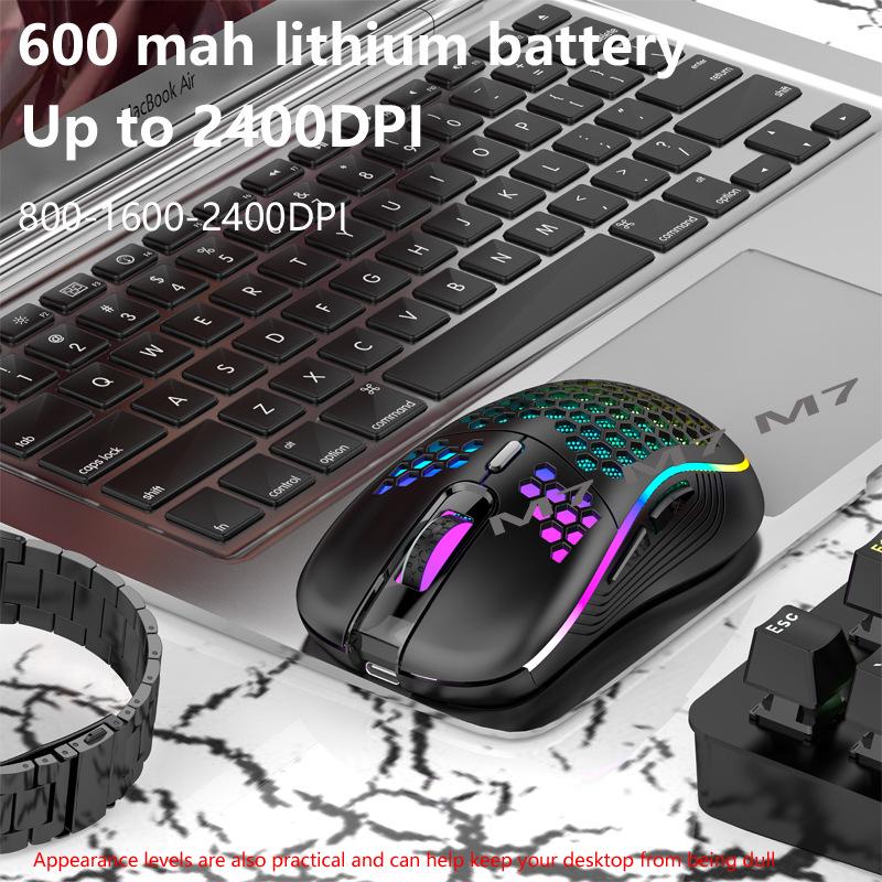 RGB Luminous Gaming Mouse with Wireless Hollow Honeycomb Design, Lightweight and TYPE-C Wired Charging.