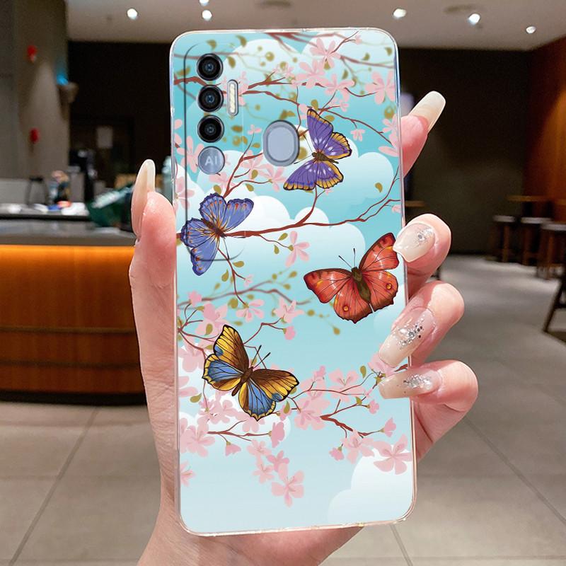 For Tecno Spark 7 Pro 8 8p 8t 9T (India) Cases Butterfly Phone Cover Spark7 7T 7Pro Bag Soft Silicone Transparent TPU Jelly Case