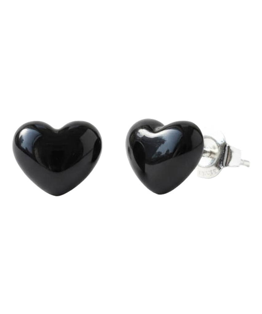 Alleun Silver 925 Chubby Heart Earrings Black Mini Bold