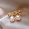 2024 Korean Pearl Bow Stud Earrings - Versatile and Trendy High-End Fashion Drop