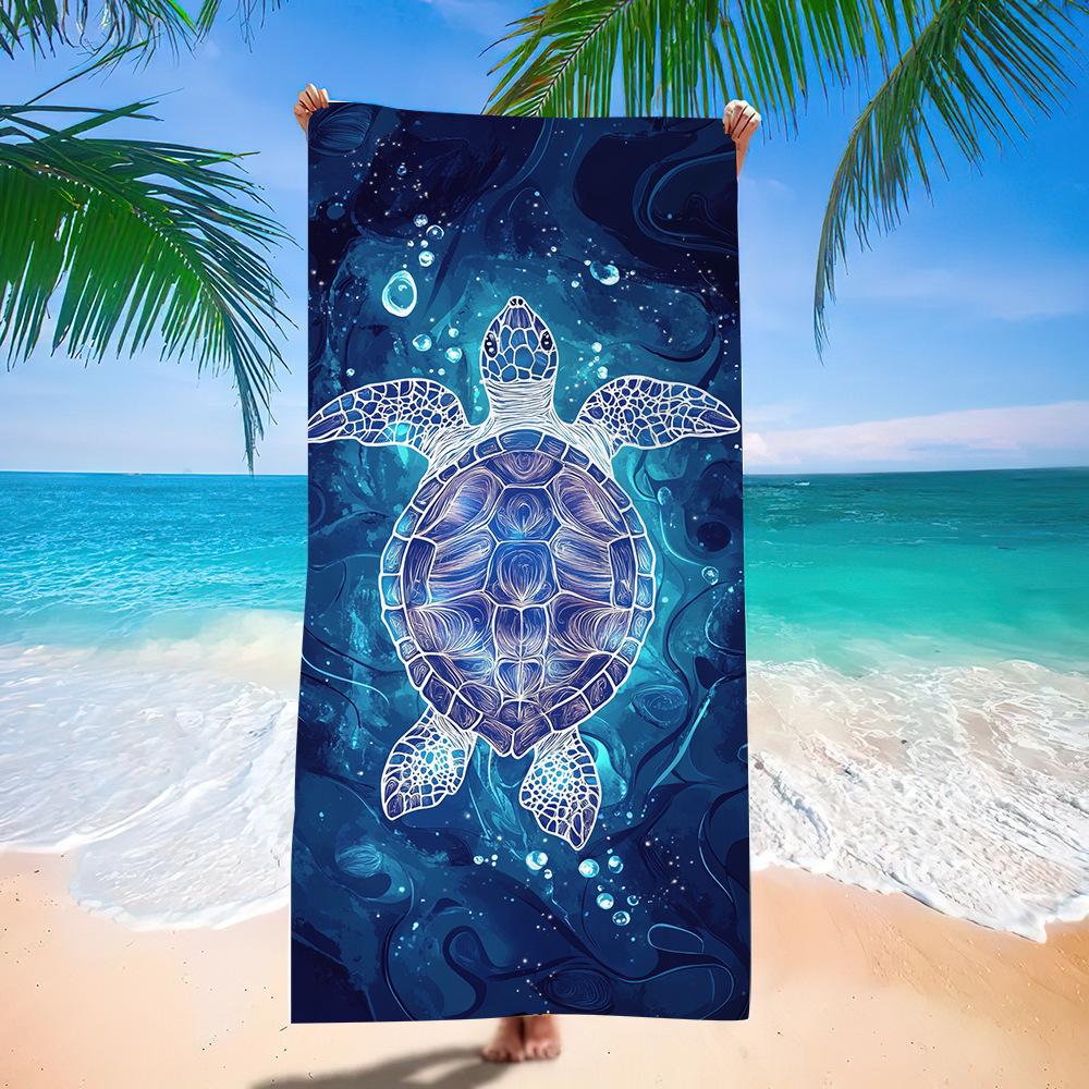 Sea Turtle Beach Towel Oversized Quick Dry Microfiber Towel with Ocean Wave Print 50x100cm