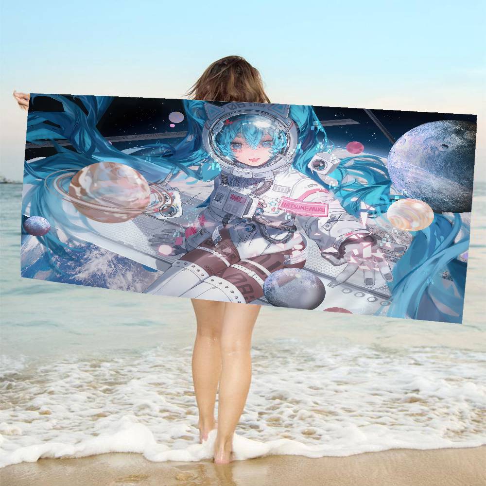 Popular H-Hatsune Singer M-Miku Cute Bath Towel Microfiber Soft Water Absorbing For Girl Kids Decorative Cartoon Beach Towel