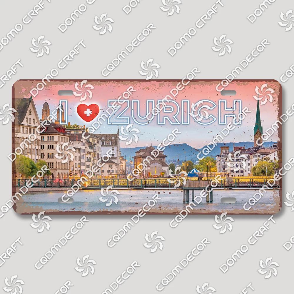 I Love Switzerland Poster License Plates Retro Alps Geneva Zurich Scenery Metal Tin Sign Cafe Living Room Home Wall Decor