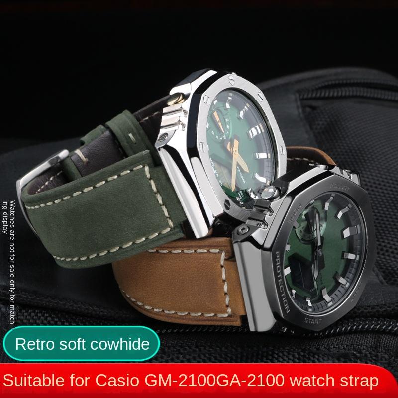 For Casio AP Farmhouse oak Watchband GA-2100 GM-2100 Modified frosted vintage leather watch strap 16m men Wrist band accessories