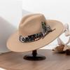 USPOP Vintage Fedora Hat for Women Men Wide Brim Felt Hat with Feather Band Western Style Panama Hat for Spring Autumn