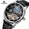 FORSINING Men's Luxury Automatic Mechanical Watch Leather Strap Automatic Tourbillon Hollow Mechanical Watch