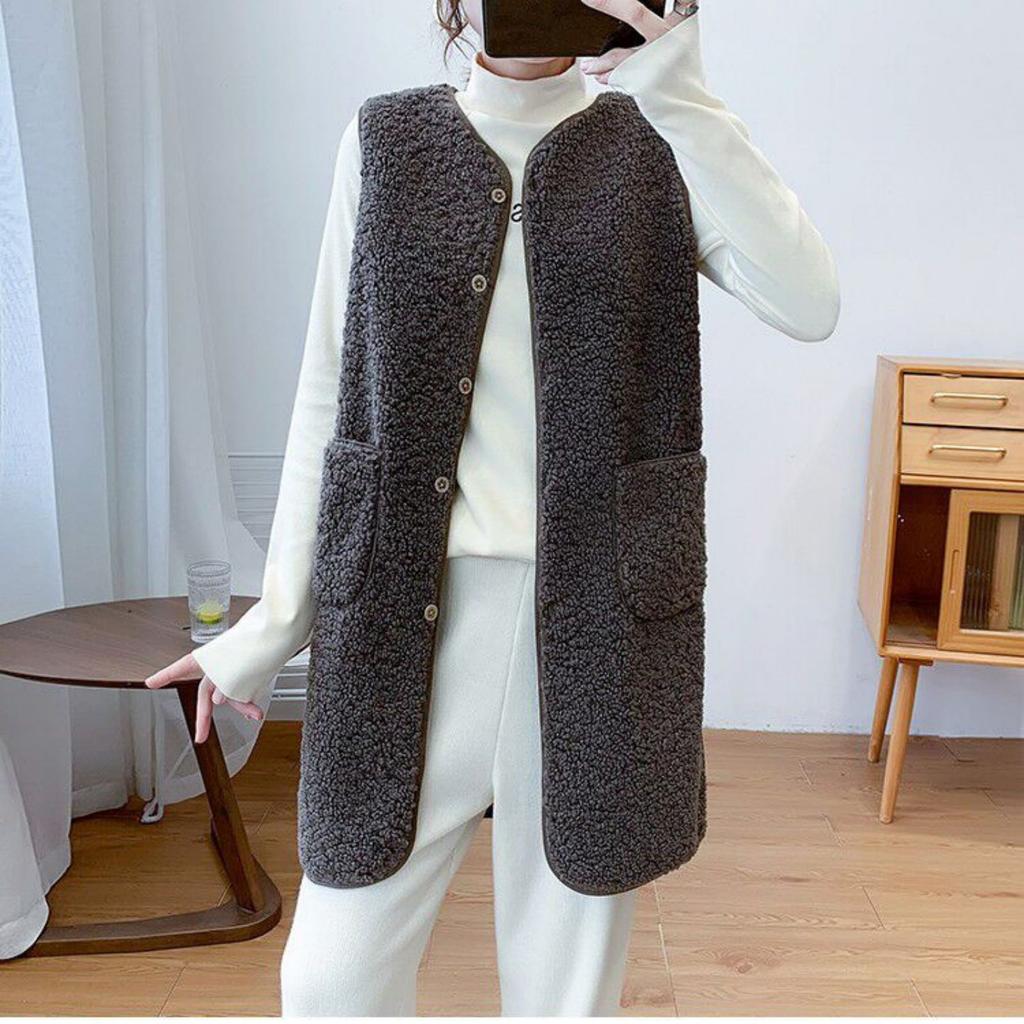 Damen Winter Oberbekleidung Mittellang Imitation Lammwolle Weste Plüsch Weste