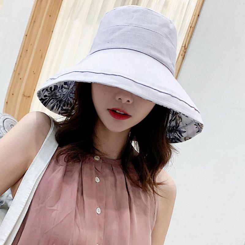 Double-sided bucket hat women's summer tide versatile Japanese face hat beach outing big edge sun protection big brim breathable