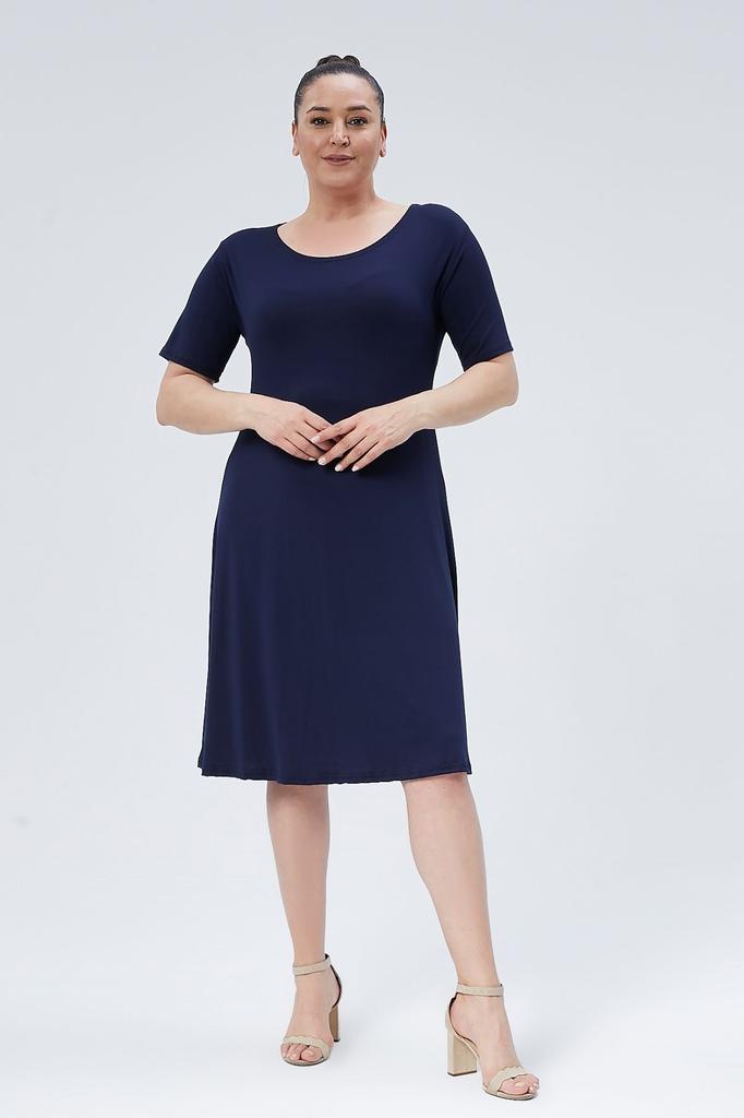 Women's Big Size Dress Floral Patterned Viscose Basic Short Sleeve Dress