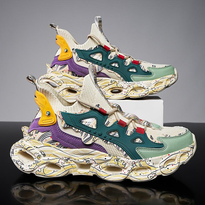 Large size men's shoes autumn breathable fly-woven mesh blade shoes ruffian handsome fried street sports leisure dad student shoes