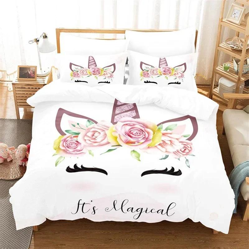 Luxury New 3D Print Cartoon Children Bedding Set Unicorn Duvet Cover Set Full Twin For Kids Girls Room Decor Cute Fashion Design