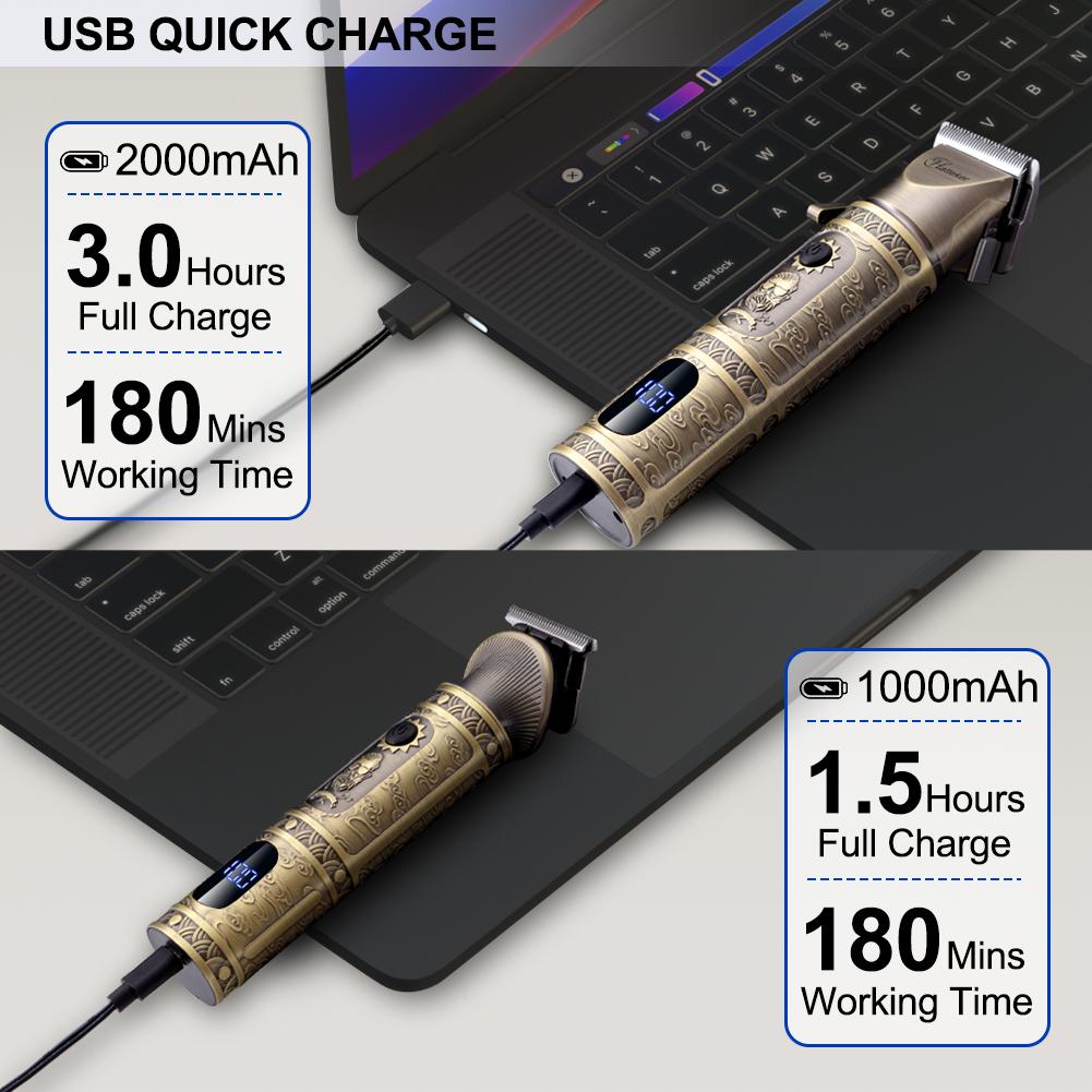Hatteker Hair Trimmer Professional Hair Clipper Metal Hair Cutting Machine Electric Cordless Rechargeable Trimmer 2 Piece Set for Men