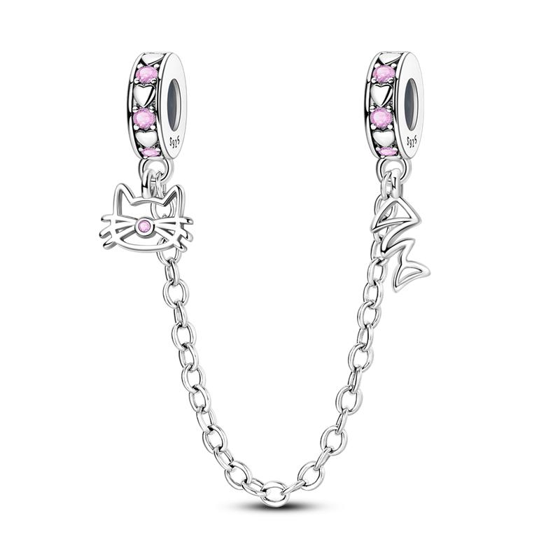 925 Silver Butterfly Safety Chain with Zirconium Charms Beads for DIY Bracelet Jewelry Gift