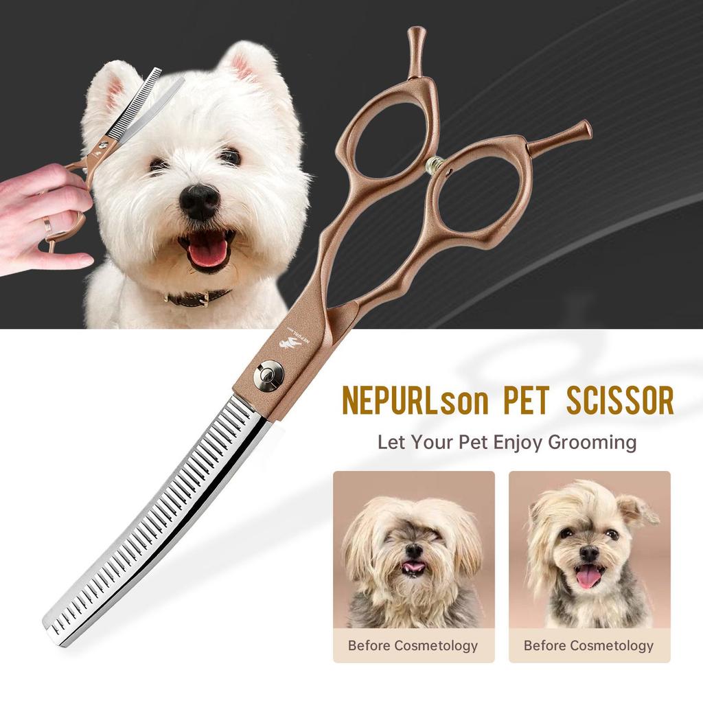 6.5" Meideng-Style Half-Gold Fishbone Pet Grooming Thinning Shears