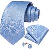 Dibangu Corbata clásica azul marino para hombre, corbata con estampado floral de cachemira, pañuelo de bolsillo, gemelos, corbata formal, regalo para hombre