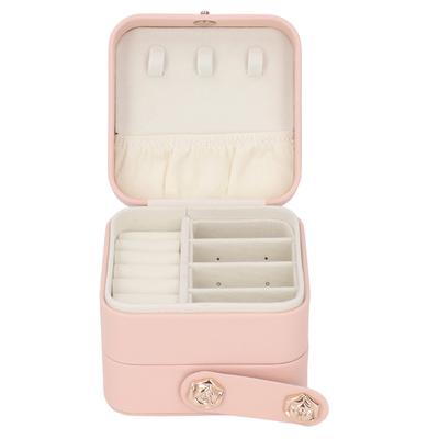 Jewelry Box Pink Portable Multi Layer PU Leather Jewelry Travel Case for Home Ring Earrings Necklace