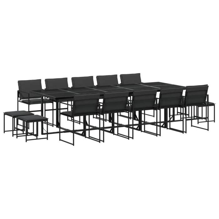 VidaXL Ensemble à manger de jardin avec coussins 15 pcs noir textilène, ensemble à manger d'extérieur, meuble à manger 3295086