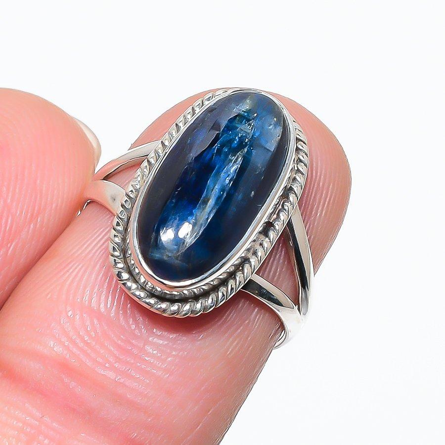 Natural Kyanite Gemstone Handmade 925 Solid Sterling Silver Gift Ring S.7 F4S54
