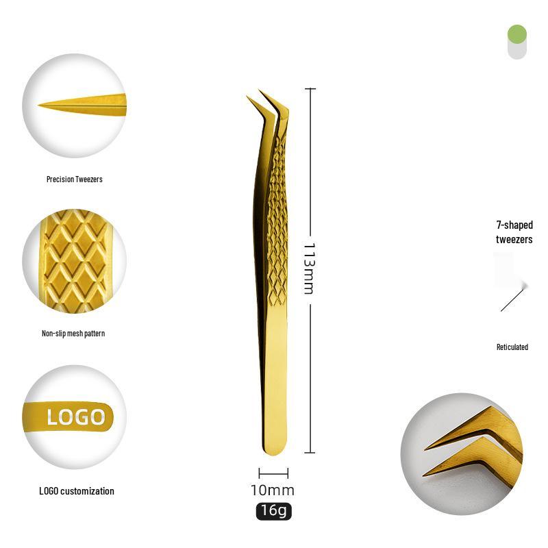 Golden Feather Stainless Steel Eyelash Tweezers for Grafting and Extensions
