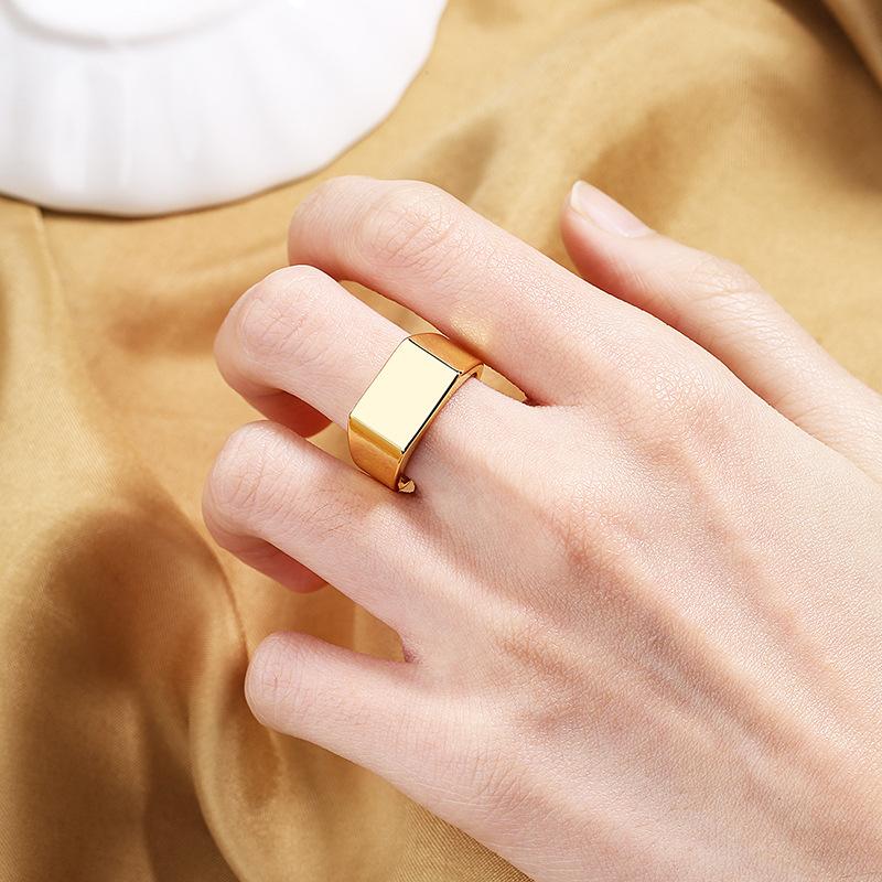 Korean Version of Fashionable Personalized Men's Wide-faced Ring, Rectangular Simple Naked Ring, Plain Ring Jewelry 2026