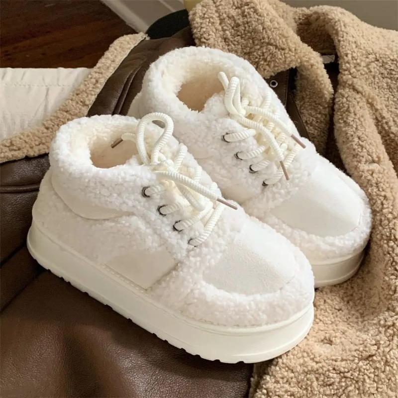 Fashion Winter Fashion Cotton Shoes Women's Christmas Comfortable Warm Non-slip Retro Lamb's Wool Bread Shoes Shoelace