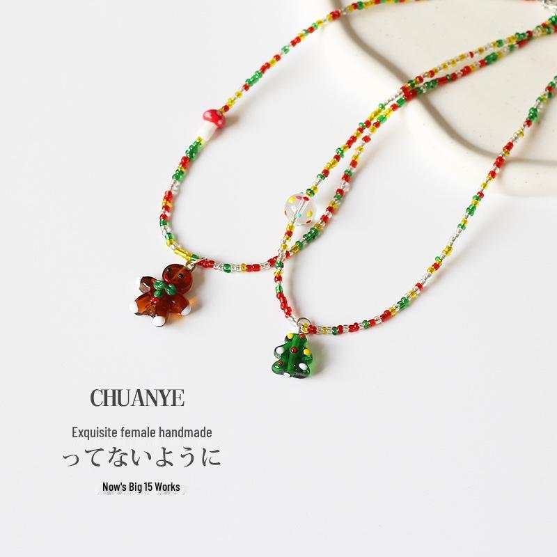 Elegant Handmade Christmas Beaded Necklace - Adjustable Colorful Clavicle Chain for Women