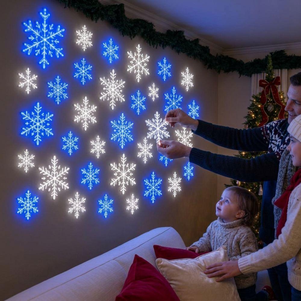 12Pcs White Snowflake Led Snowflake Wall Lights Xmas Wall Hanging Lights  Window Display