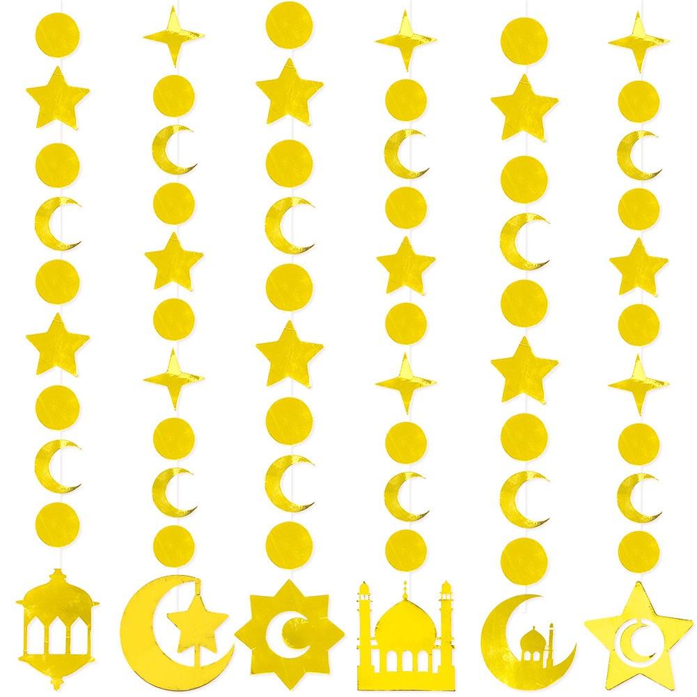Arabian Themed Castle Lantern Hanging Decor EVA Gold Moon Star Motifs for Middle East Festival Party Displays with 3 meter rope