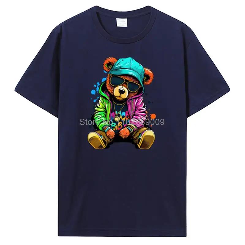 Teddy Bear Playing Badminton T-shirt Cotton Clothing Tops Graphics Kawaii Men Women Short Sleeve Print TShirt Tees Women Men